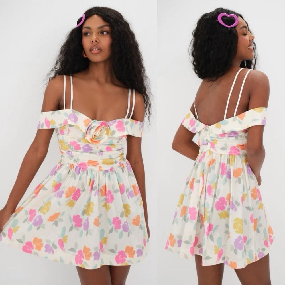 For Love & Lemons NWT Johannes Mini Dress White Pink Floral Size Medium